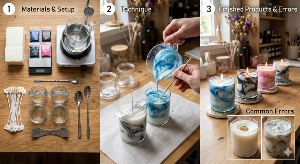 Cómo hacer velas con efecto mármol materiales, técnica y errores comunes