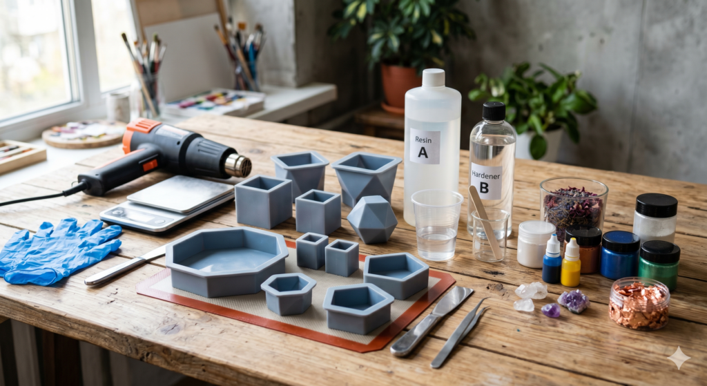 Materiales para hacer macetas geométricas con resina en casa lista completa