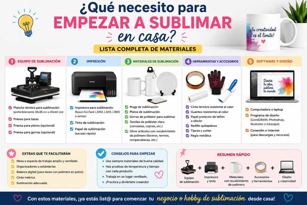 ¿Qué necesito para empezar a sublimar en casa Lista completa de materiales