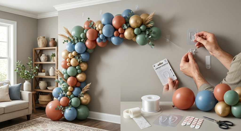 Arco de globos pegado a pared sin perforar: materiales y técnicas que no dañan el techo
