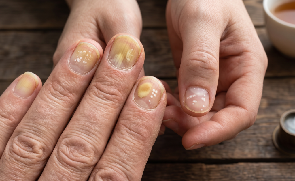 Manchas en las uñas de las manos blancas o amarillas que no recuerdas haberte dado un golpe