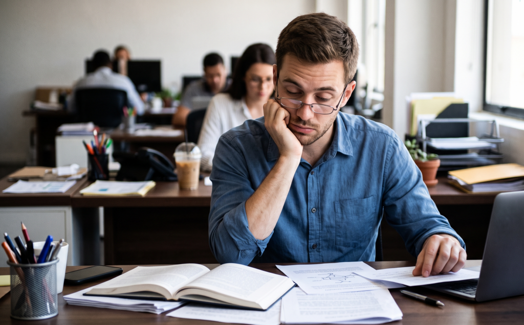 Párpados pesados sin tener sueño que aparece en el trabajo o leyendo
